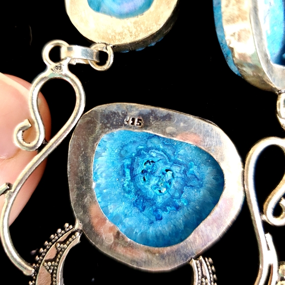 New Blue Solar Quartz Geode Agate 925 Silver Necklace. - Picture 5 of 7